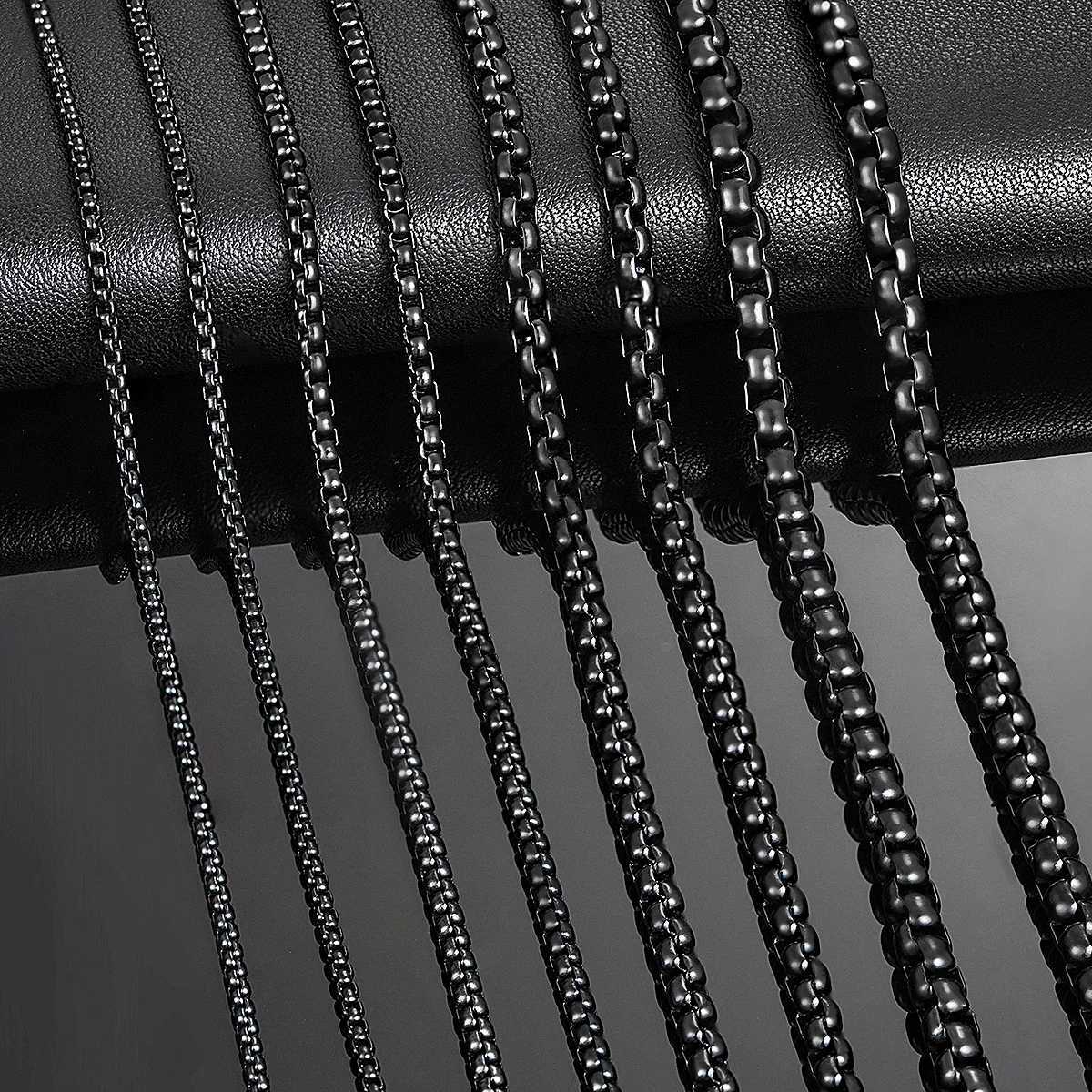 HIYEE 1 Piece 2mm/3mm/4mm/5mm Black Color Box Link Chain Classic Curb Necklace Stainless Steel Jewelry for Men Women DIY GiftX240919