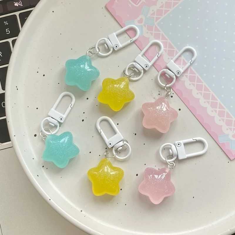 Jelly Pentagram Plastic Keychain Stars Pendant Keyring For Girls Backpack Charm Headphone Case Accessories Creative Couple GiftsX240919