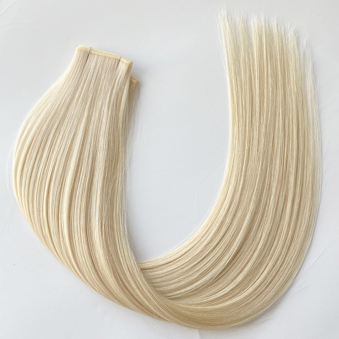 100% European Genius weft Virgin Human Hair Extensions Blonde color Invisible Mini Weft Hair 100g Full Head , Long Lasting 16-18 months