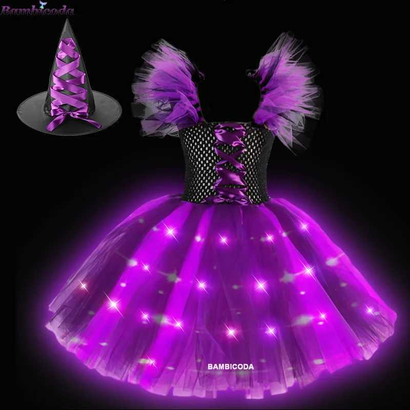 Halloween Girls Witch Dress Princess LED Light Up Dress for Girls Party Toddler Kids Pumpkin Costume Carnival Evening Dresses Y240919
