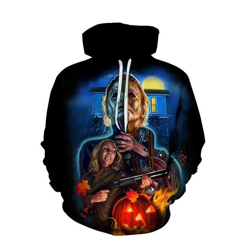 Horror Movie Halloween Hoodie Michael Myers 3D Print Men Women Hoodies Oversized Pullover Hooded Sweatshirts Kids Tops Clothing Y240920