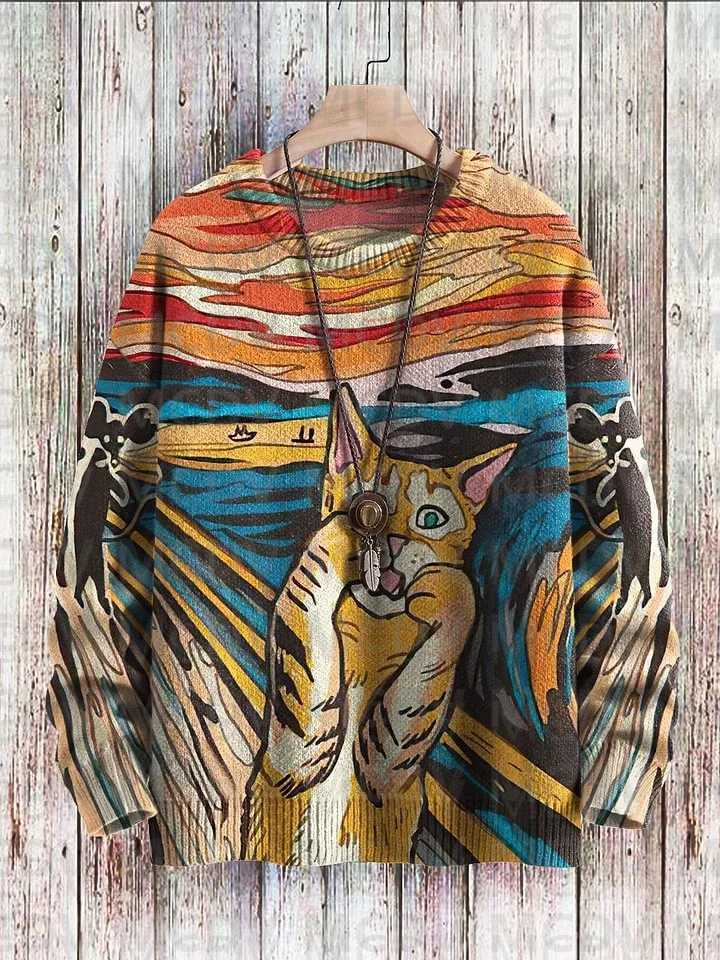 Halloween Black Cat Witch Art Printed Casual Sweatshirt Women For Men Sweater Y240920
