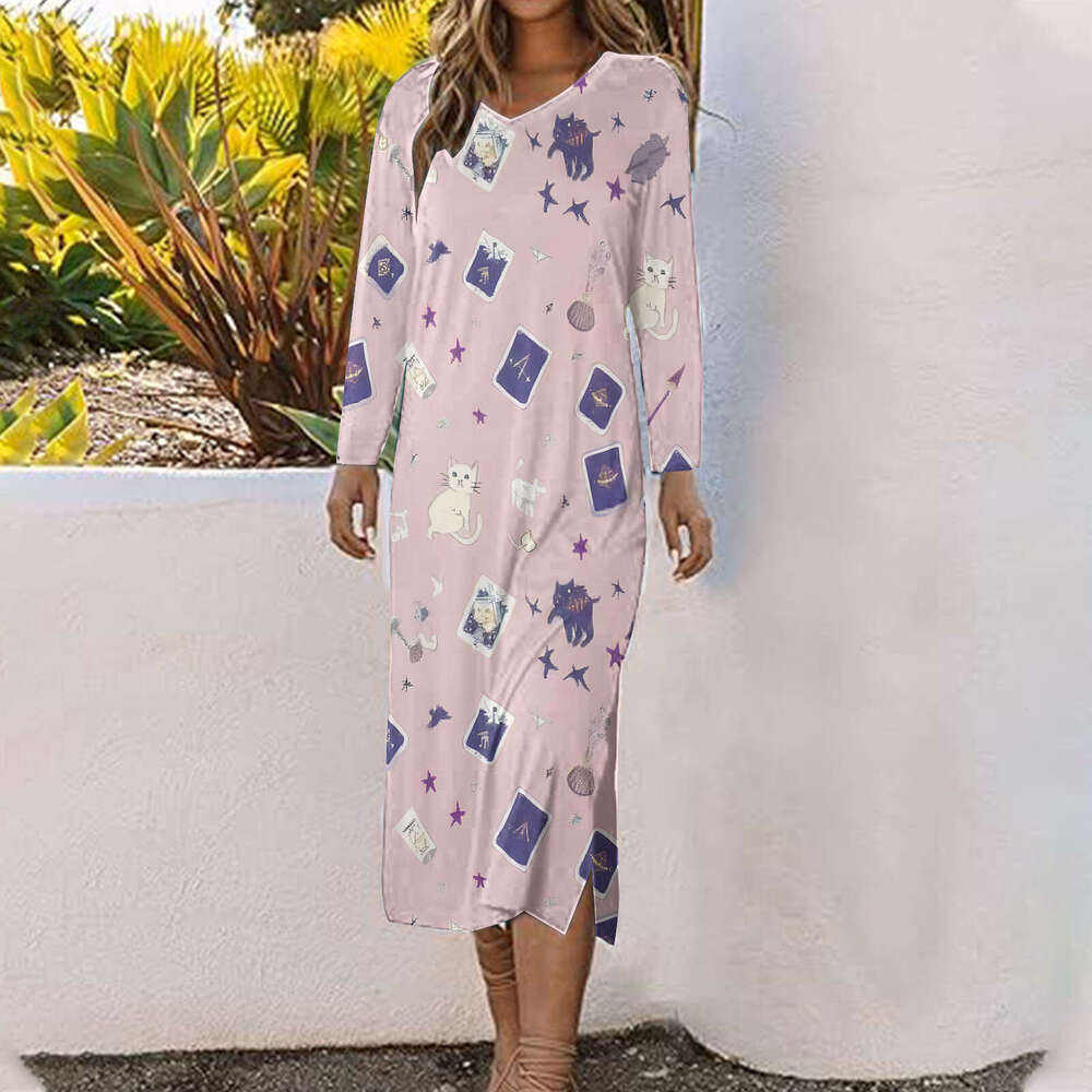 Hallowmas Halloween print 2024 new fashionable casual versatile mid length dress for women