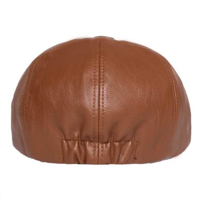 PU Leather Women Hat 2023 New Fashion Street French Artist Warm Beanie Cap Autumn Winter Retro Solid Color Black BeretX240919