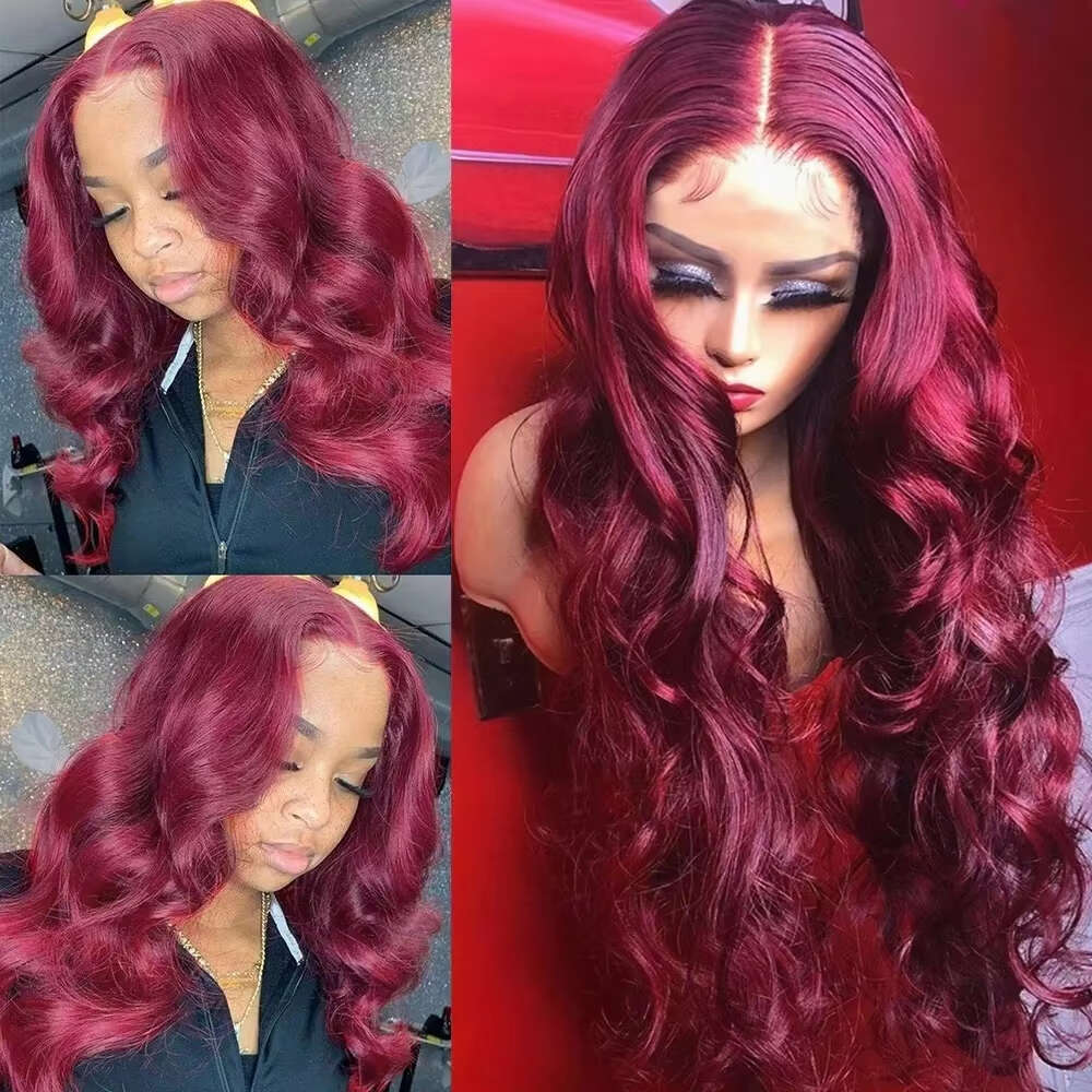 99j Bury Front Human Hair Pre Plucked Transparent Lace Colored Body Wave 99J 4x4 Glueless Wig Ready to Wear