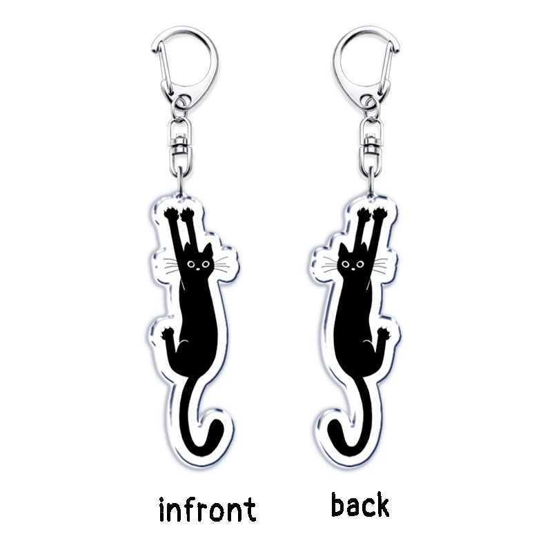 Cute Kawaii Little Black Cat Acrylic Keychains Funny Pet Kitty Keyring for Accessories Bag Pendant Key Chain Jewelry Fans GiftsX240919