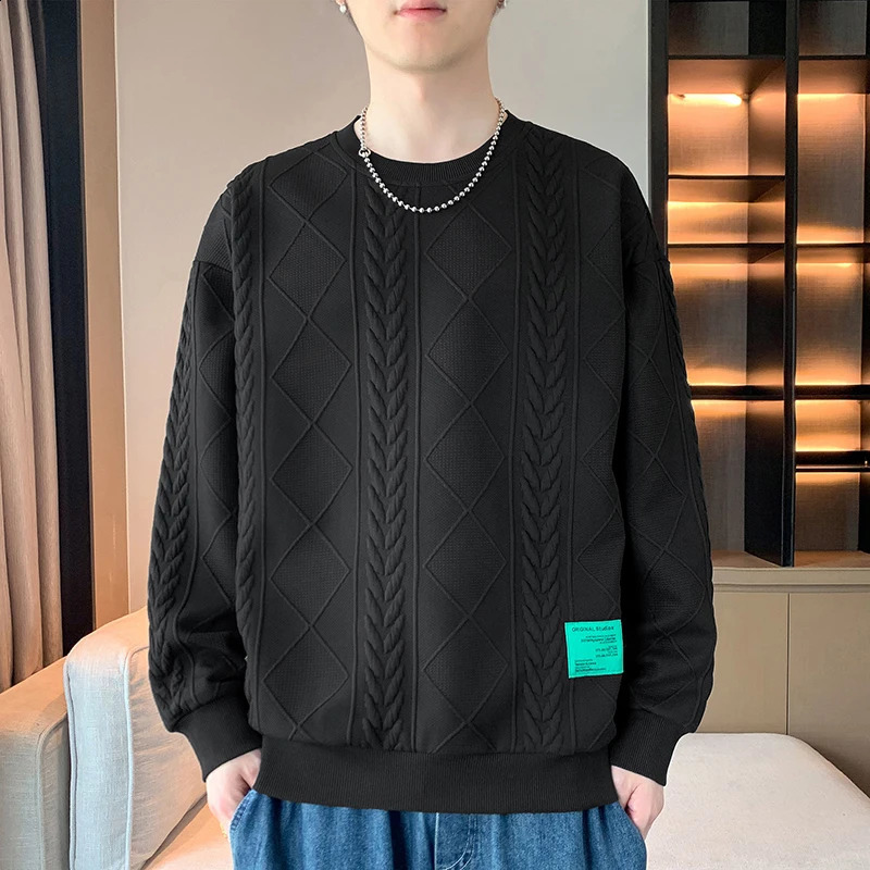 Mens sweaters cable knit patterns fashionable mens streetwear autumn long sleeved shirts fashionable clothing printed shirts 240919