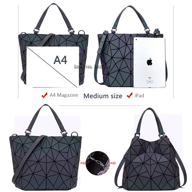 Luminous Bag Holographic Reflective Geometric Bags For Women 2024 Foldable Shoulder Variety Crossbody Bag Female Handbag