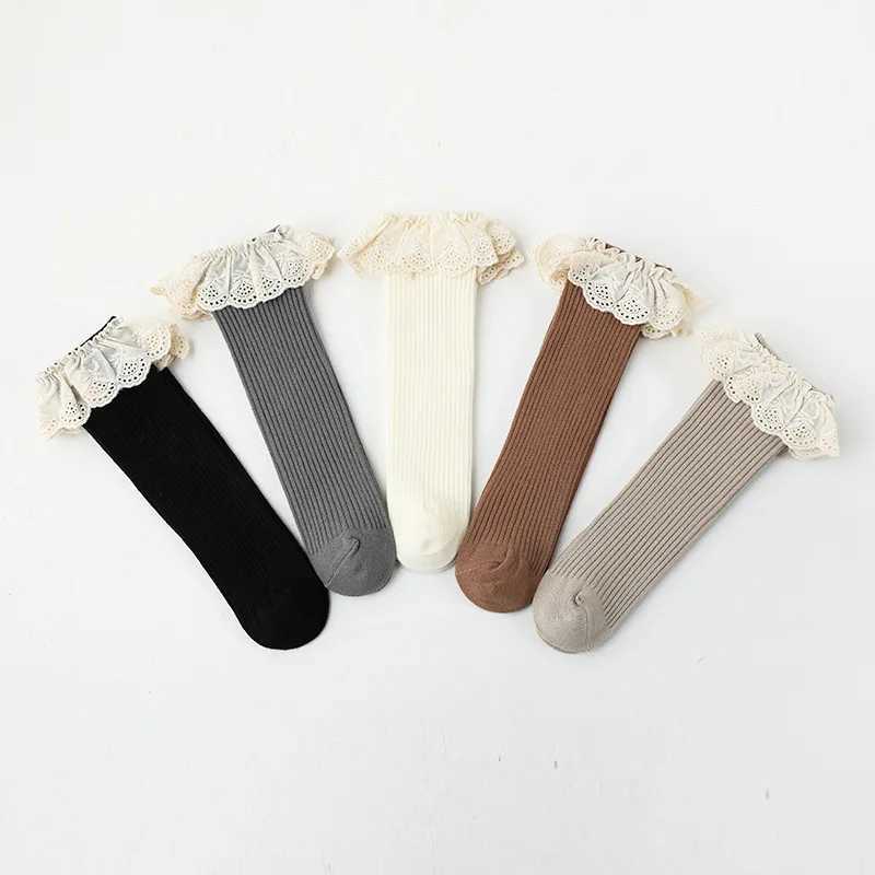 Kids Socks Baby Girls Knee High Socks Long Kids Soft Cotton Lace Stuff Princess Children Sock Ruffle Leg Warmers Cute Girl Socks For 0-8 Y Q240920