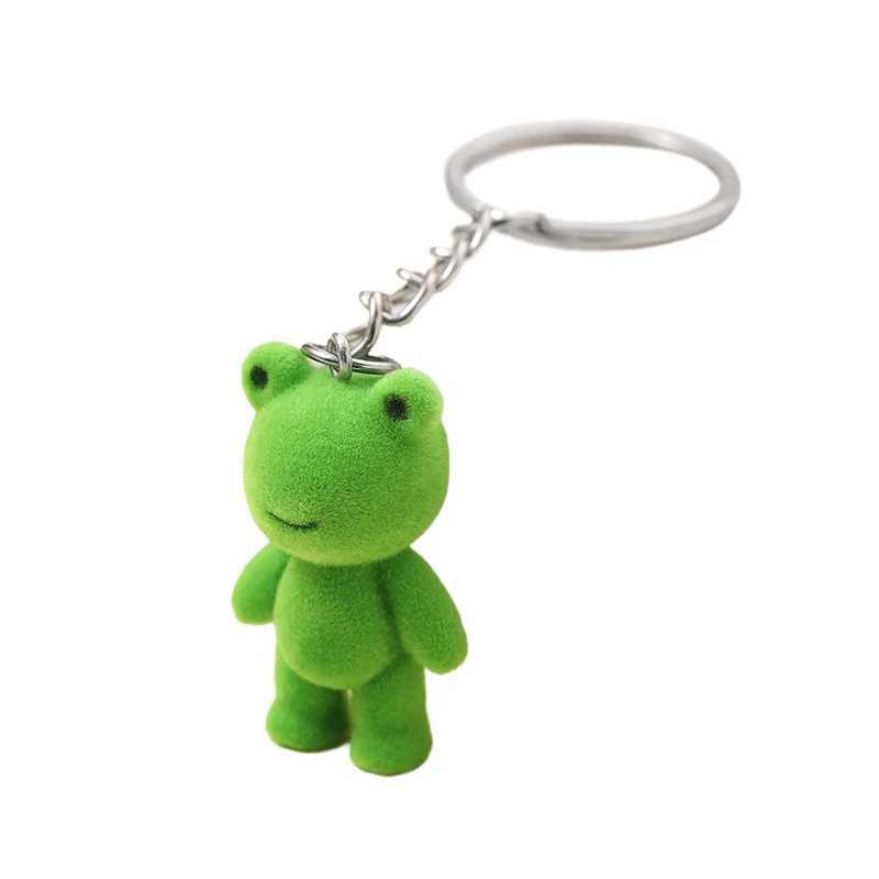 3D Flocking Frog Dog Cat Keychain Cute Flocked Little Frog Animals Keyring Bag Pendant Backpack Charms Car Decor AccessoriesX240919