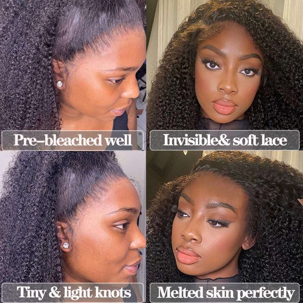 Kinky Curly Short Bob 13x4 Transparent Front Glueless Pre Plucked Human Hair Ready To Wear Brazilian Invisible Lace Wig