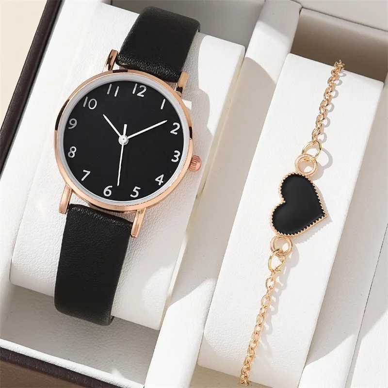 2pcs 2024 New Watch Women Fashion Casual Leather Belt Watches Simple Ladies Round Dial Quartz Wristwatches Reloj MujerX240920