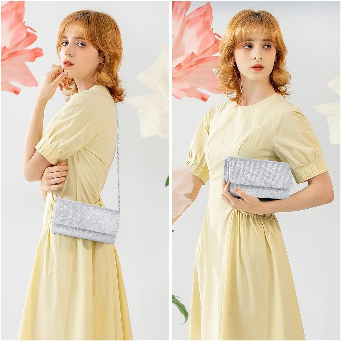 Women's Pochette, Ceremony Removable Chain Bag Strap, Shoulder Bags for New Year's Ball, Party - Sier