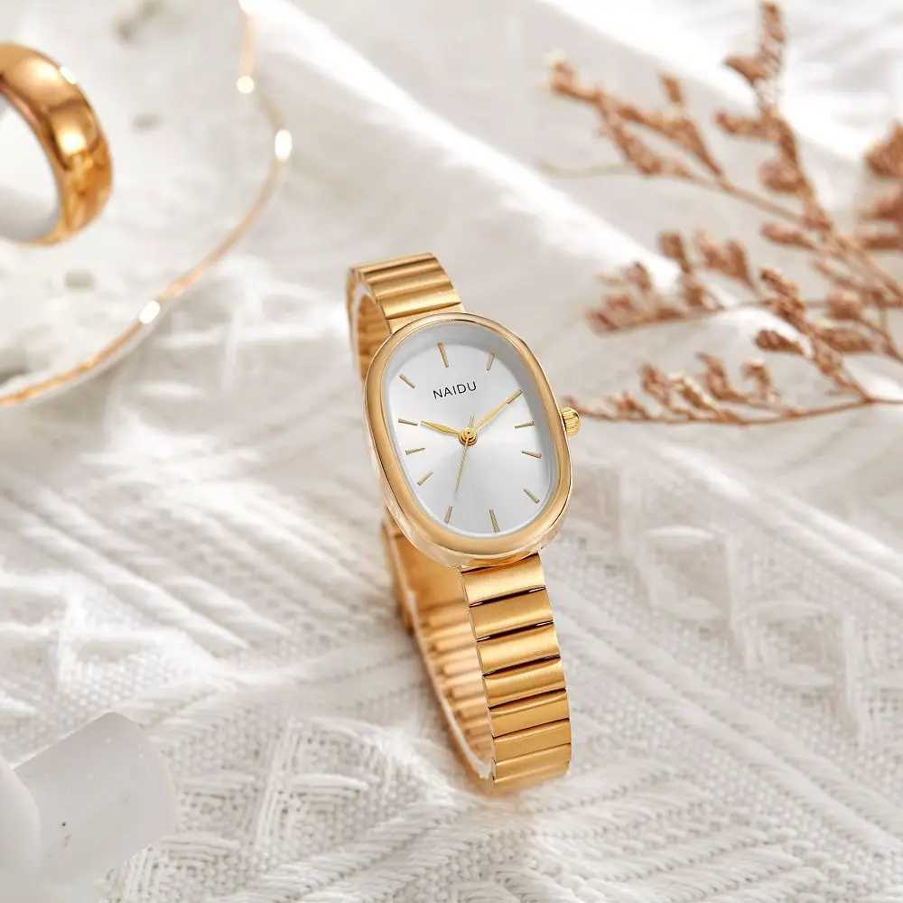 Women Quartz Watch Luxury Oval Shaped Fashion Mini Case Small Roman Numeral Dial Female Full Metal Band Watches Niche WristwatchX240920