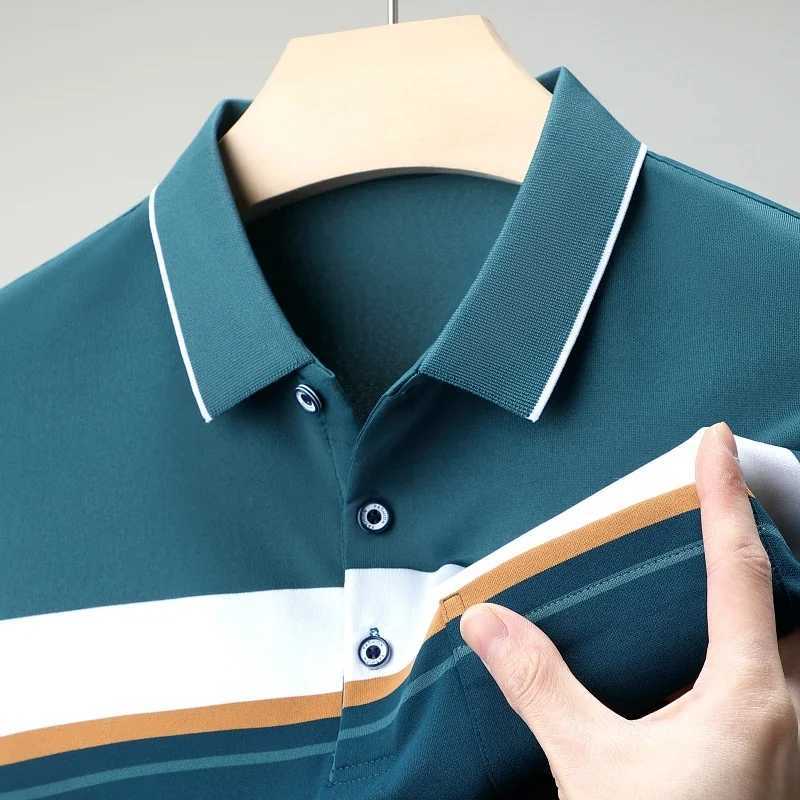 New Mens Color Woven Striped Short Sleeved POLO Shirt Cotton Summer Casual TopX240920