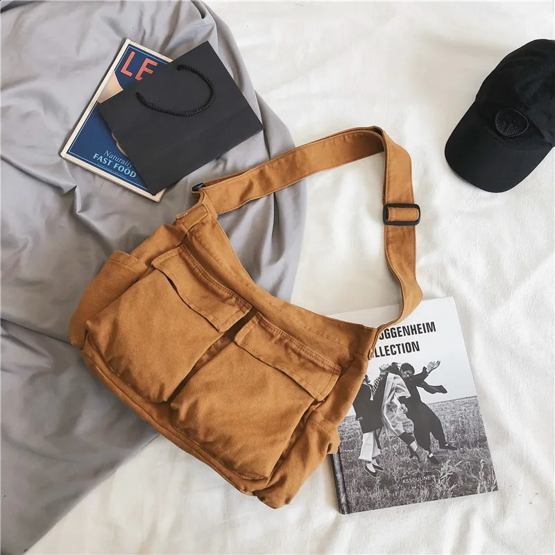 Large capacity canvas shoulder bag solid soft denim casual or travel womens fashion winter 240919