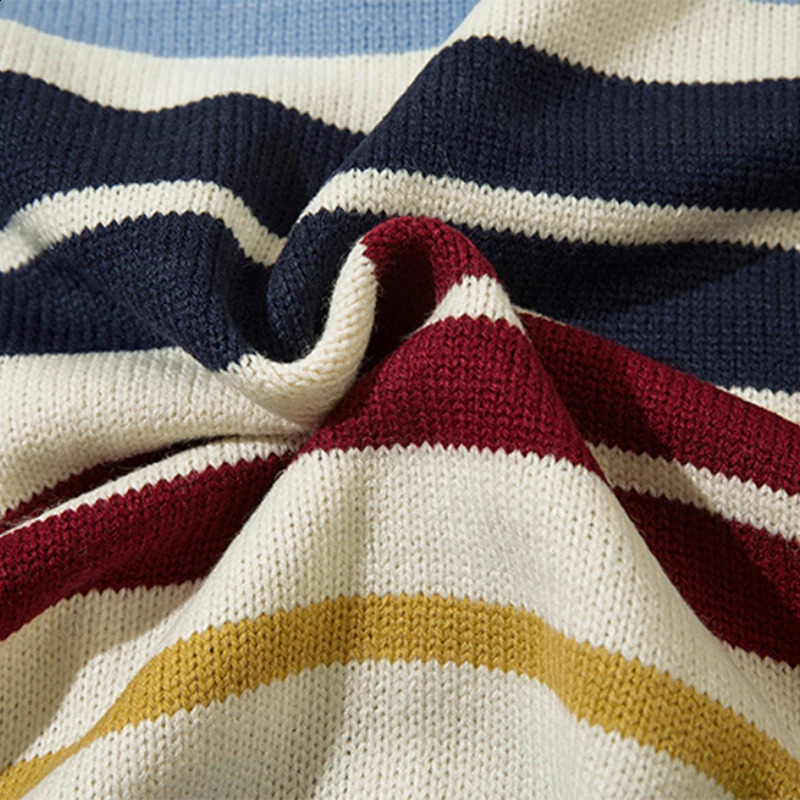 Autumn Striped Cardigan Men Harajuku Zipper Stand Neck Casual Sweaters Fashionable Korean Loose Jumpers Spring Couple Streetwear 240919