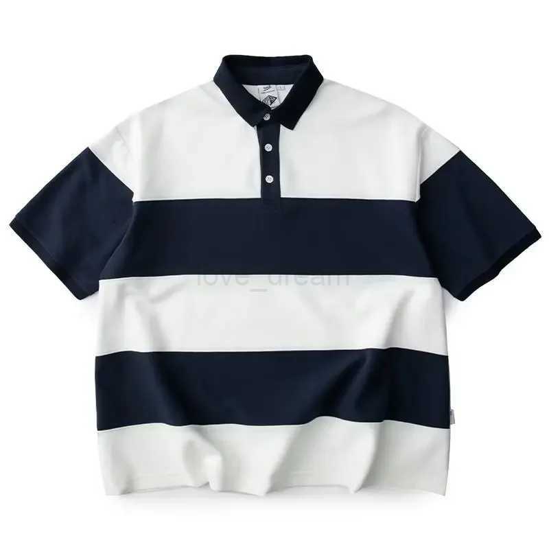 Paul Charcoal Grey Striped Polo Shirt Mens Lapel Elegant Simple Short Sleeves Vintage Color Blocking Half Sleeve Sport TopXJ240920