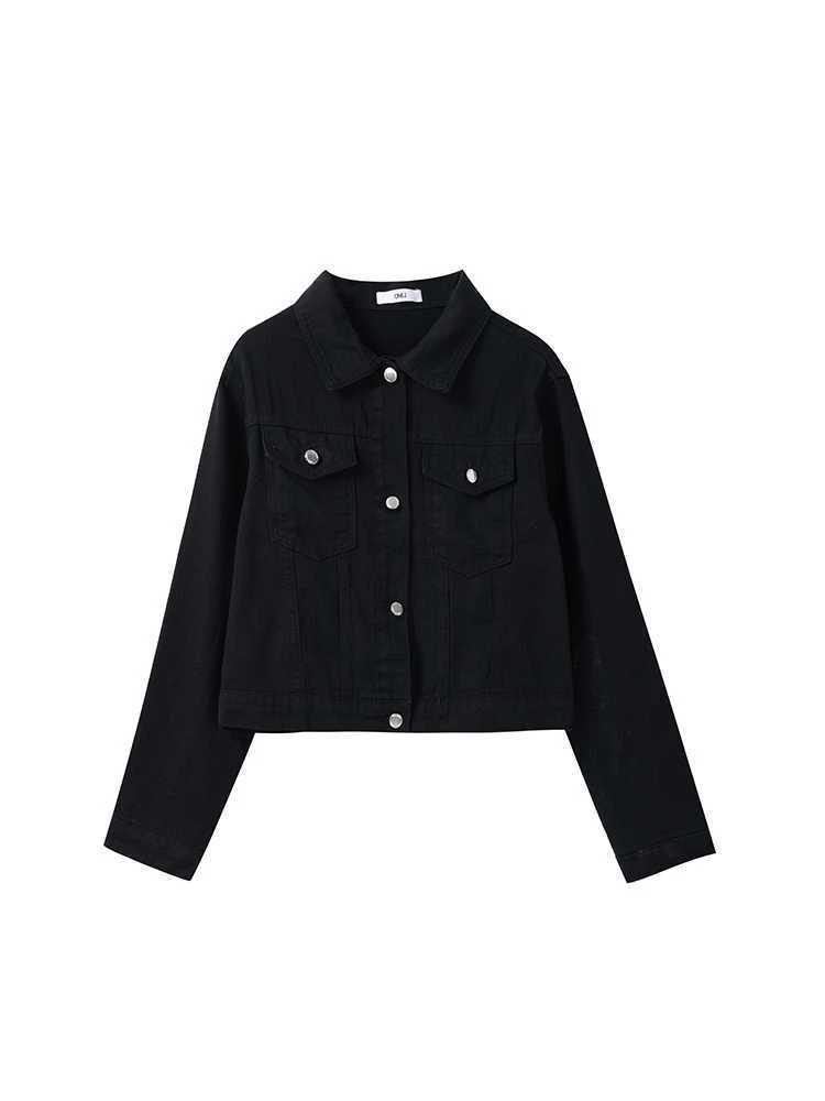 Black Denim jacket women elegant retro long style lapel loose denim jacket long sleeved shirt top for women winter clothes womenX240920