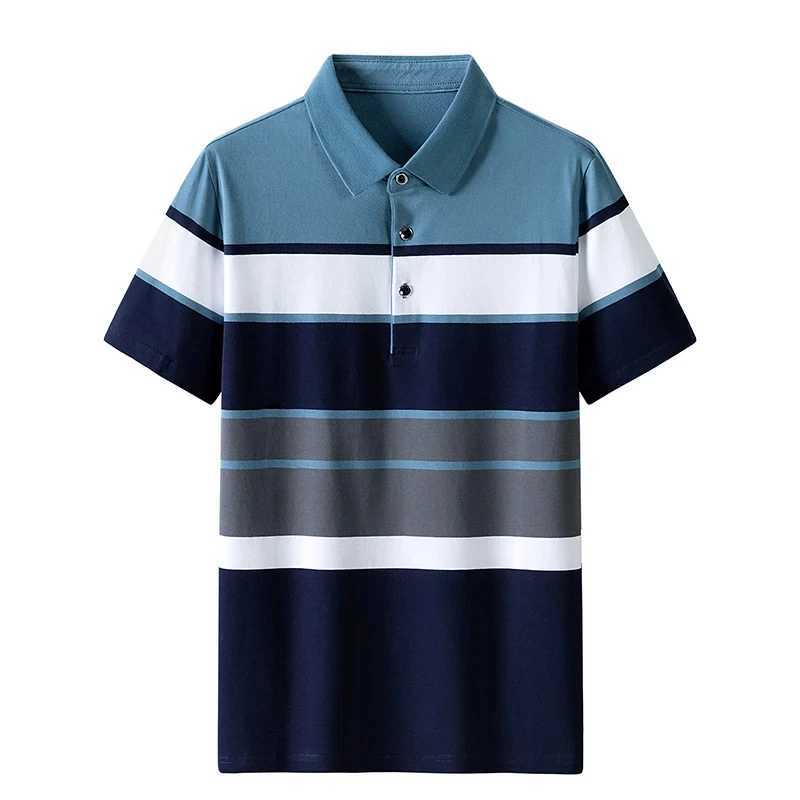 Business Casual Mens Polo T-Shirt Summer Short Sleeves Tops Stripe Print Button T Shirt Oversized Clothing Fashion Polo ShirtsX240920