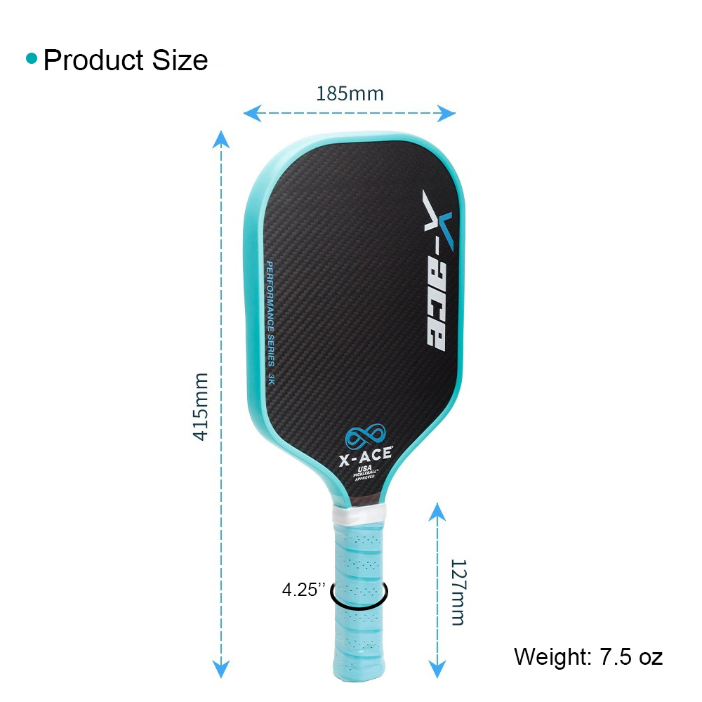 X-ACE 3K Carbon Fiber Pickleball Paddle High Grit & Spin 16MM Polypropylene Honeycomb Core Lightweight Pickleball Racket