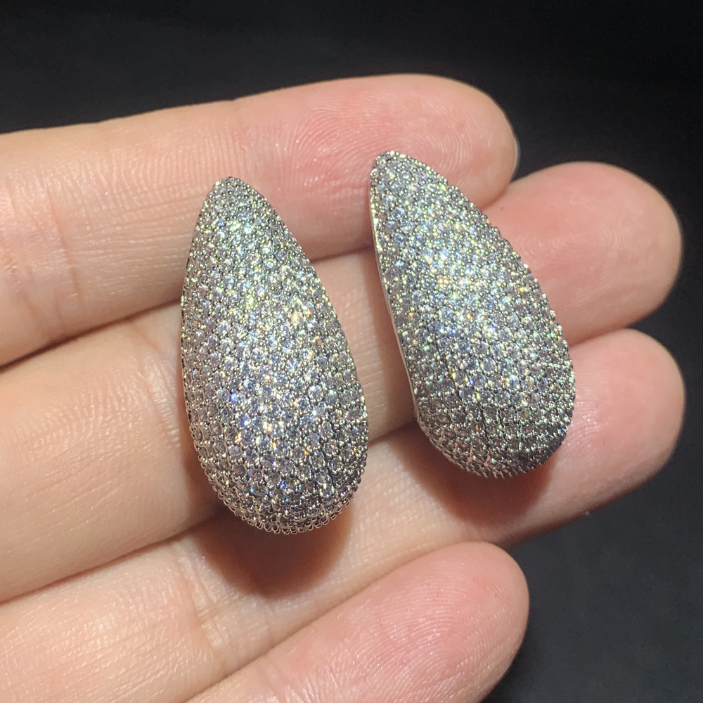 Sparkg Waterdrop Cubic Zirconia Stud Earrings - Gold Plated Teardrop Chunky Dome Jewelry