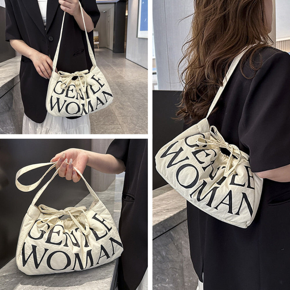 Women Dumpg Casual Shoulder Puffy Sg Drawstring Crossbody Hobo Puffer Handle Bag Beg Wanita L38