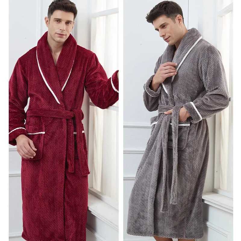 Winter Thickened Coral Fleece Mens Sleepwear Long Robe Warm Flannel Nightwear Sexy Couple Bathrobe Loose Home Wear Loungewear Y240919