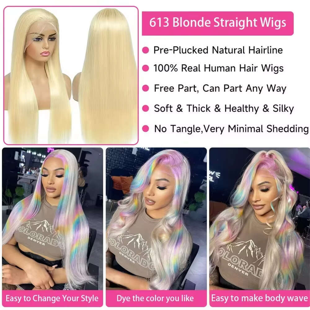 30 32 Inch Straight Blonde 613 Hd 13x6 Transparent Human Hair Wigs 13x4 Lace Frontal Colored Wig For Women