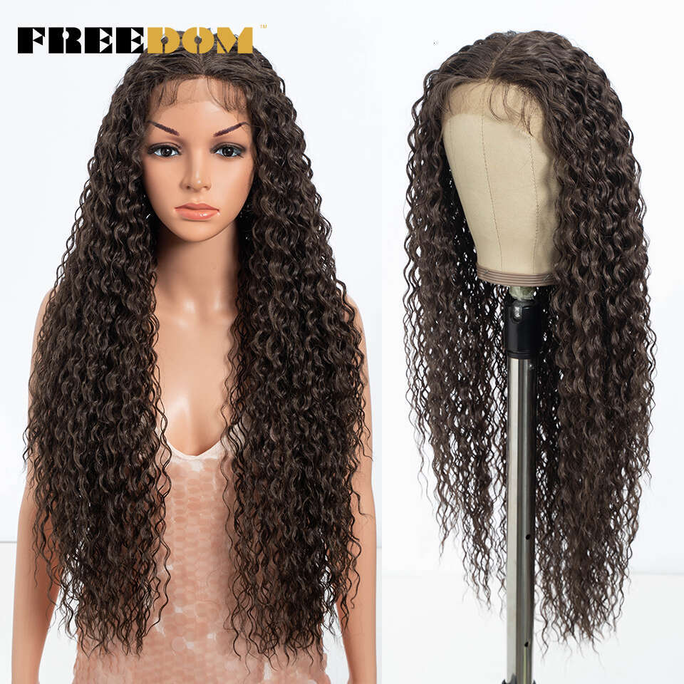 FREEDOM Front For Black Women 30 Inch Long Curly Ombre Blonde Highlight Lace Wig Synthetic Cosplay Wigs
