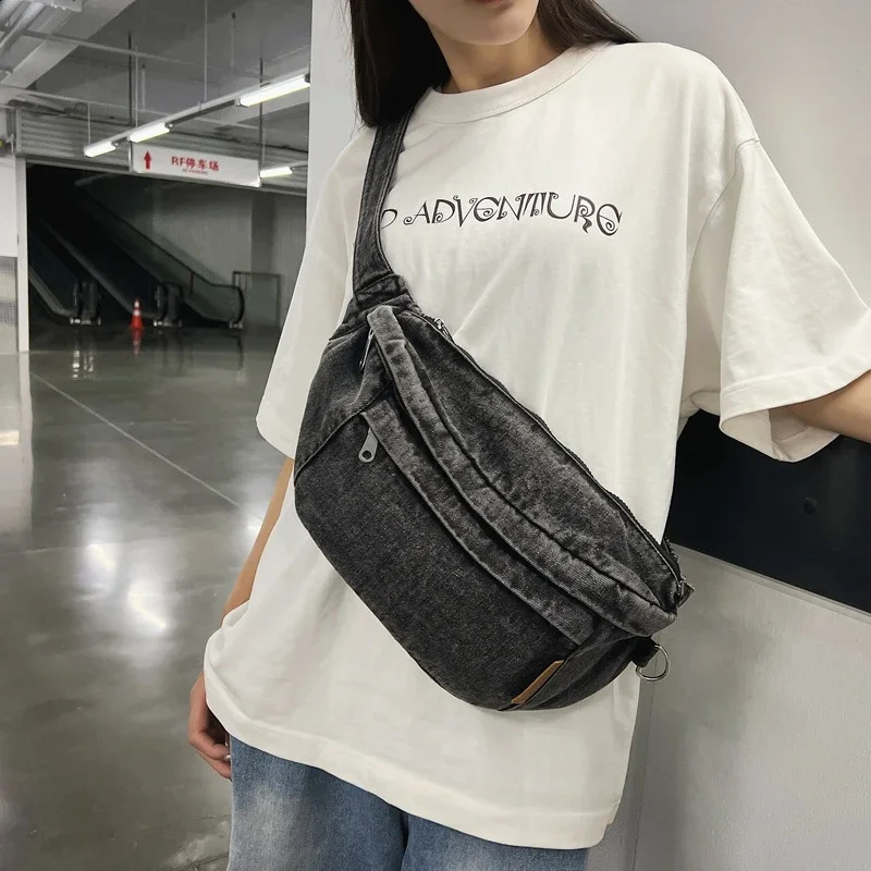 Sewing thread denim zipper womens waist bag young cross body for sale in selling Bolsas Para Mujeres 240919