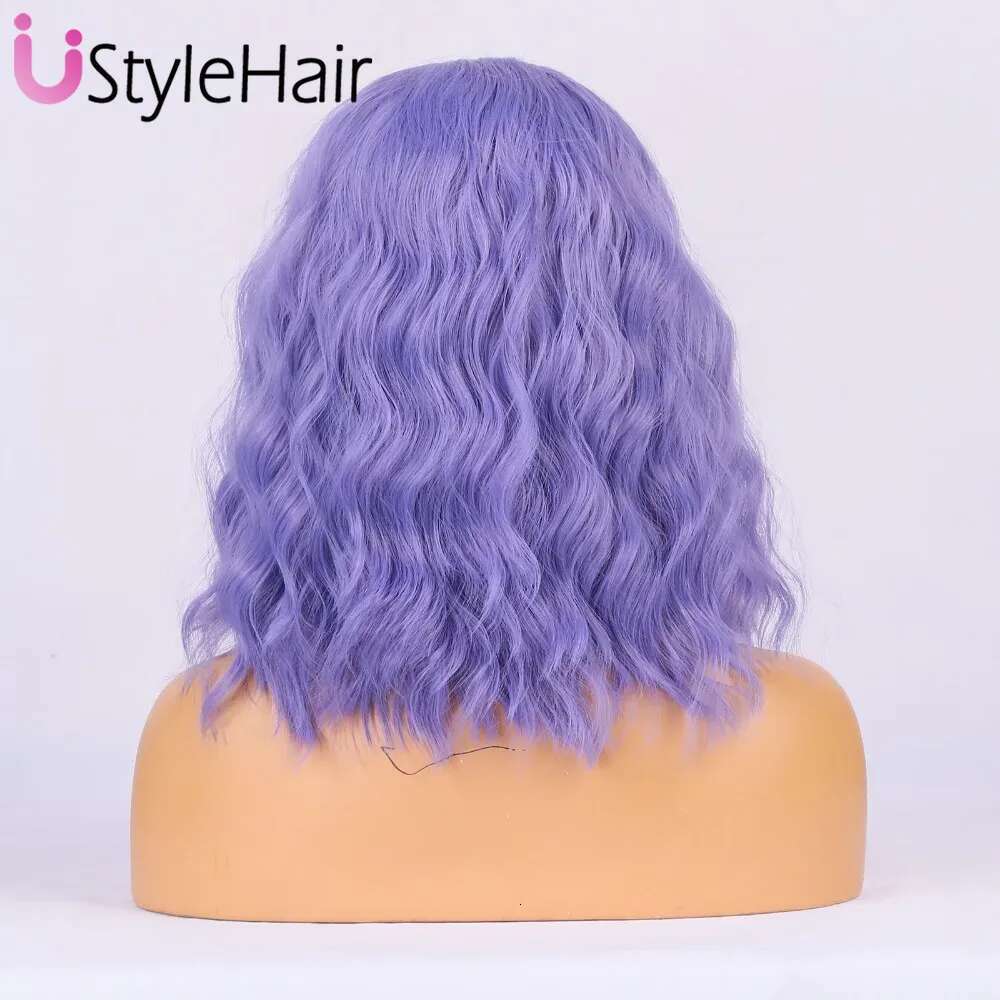 Ustylehair Purple Lace Front Synthetic Hair Natural Haire Short Wave Wigs For Women Daily Use Cosplay Party Wig