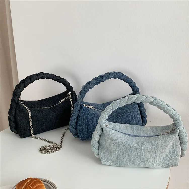 Hand Woven Handbag Fashion Chain Messenger Bag Ladies s Versatile Denim for Ladies Handbags 240920