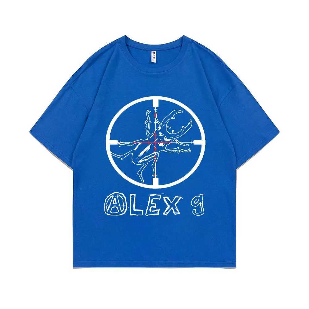 Interesting Alex G printed short sleeved mens fashionable casual loose T-shirt mens retro oversized T-shirt pure cotton O-neck T-shirt CL240913