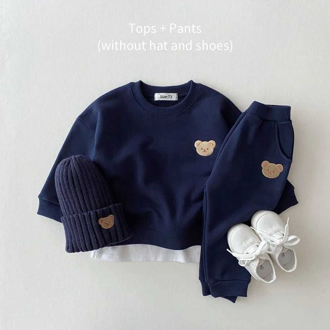 New Fashion Toddler Baby Boys Girl Fall Clothes Sets Clothing Set Kids Sports Bear Sweatshirt Pants 2pcs Suits Outfits M240920