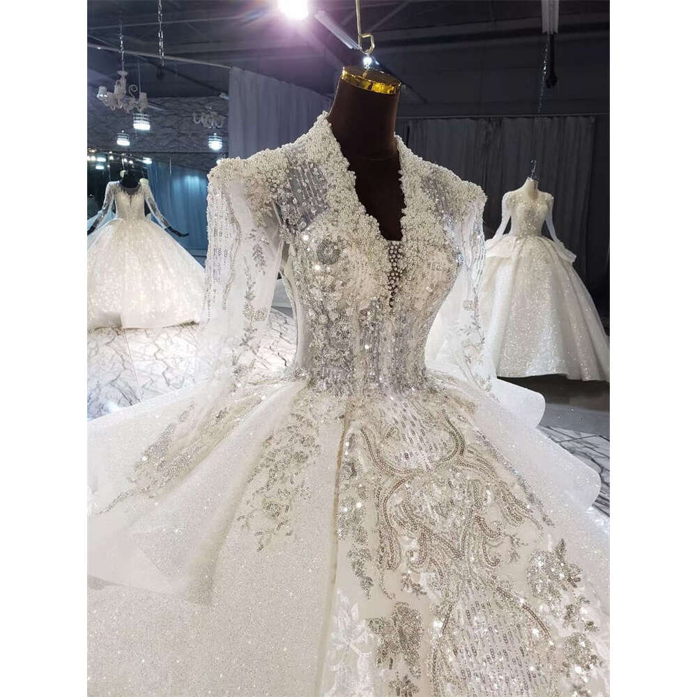 Pearls Wedding Dresses Lace Appliques Sequins Beads Bridal Gowns Custom Made Rhie Or Length Vestido De Novia