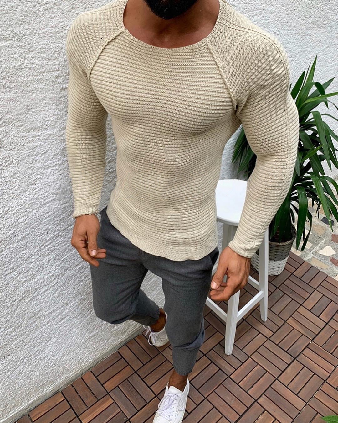 2023 Wind Autumn/Winter Fashion Men's Solid Color Knitted Slim Fit and Handsome Pullover Sweater