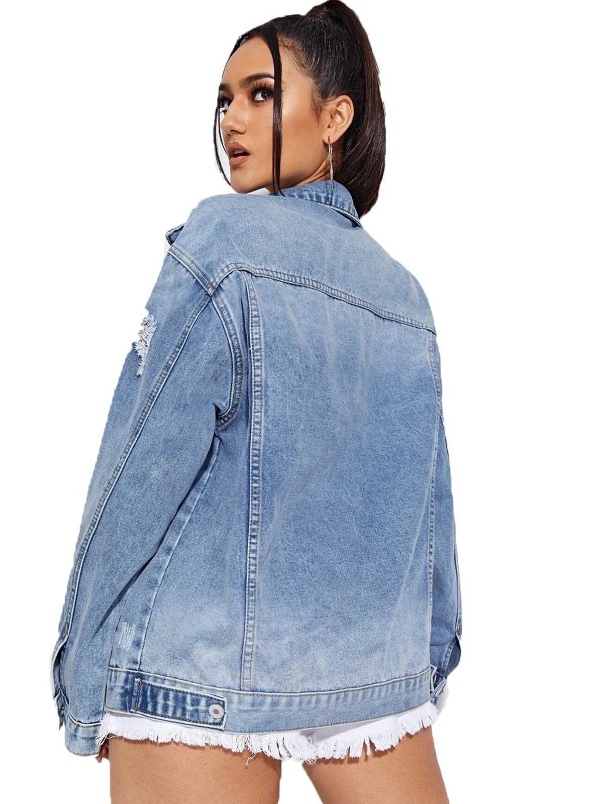 Women Jean Jacket Button Down Long Sleeve Denim Jackets With PocketsX240920