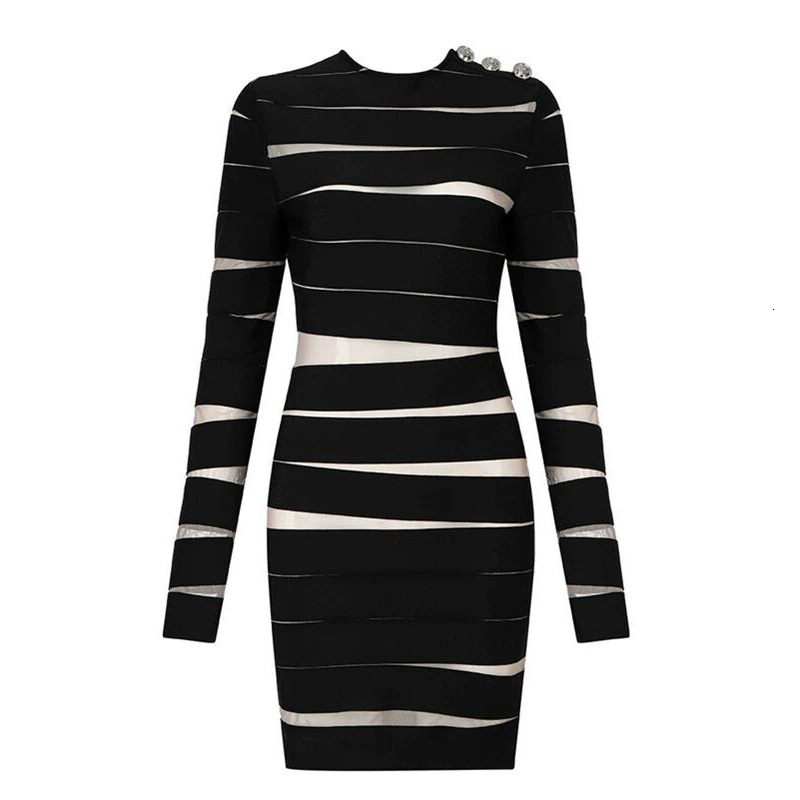Women's New Autumn And Winter Long-Sleeved See-Through Mesh Irregular Hollow Niche Round Neck Hundred Casual Slim Fit Dress