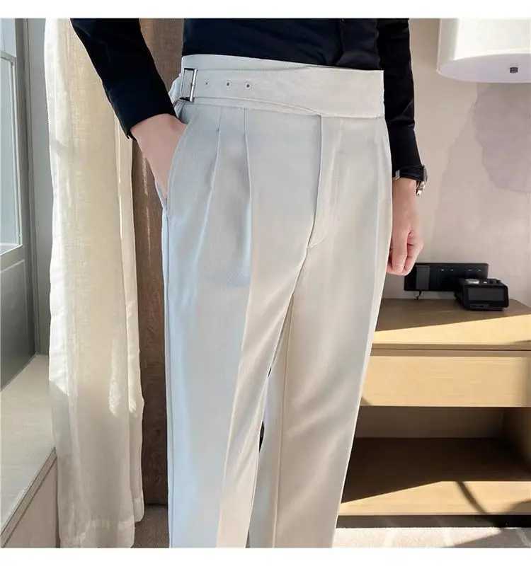 Italian style mens Naples set pants high waist slim fit small foot ankle length pants spring fashionable business casual pants W240919
