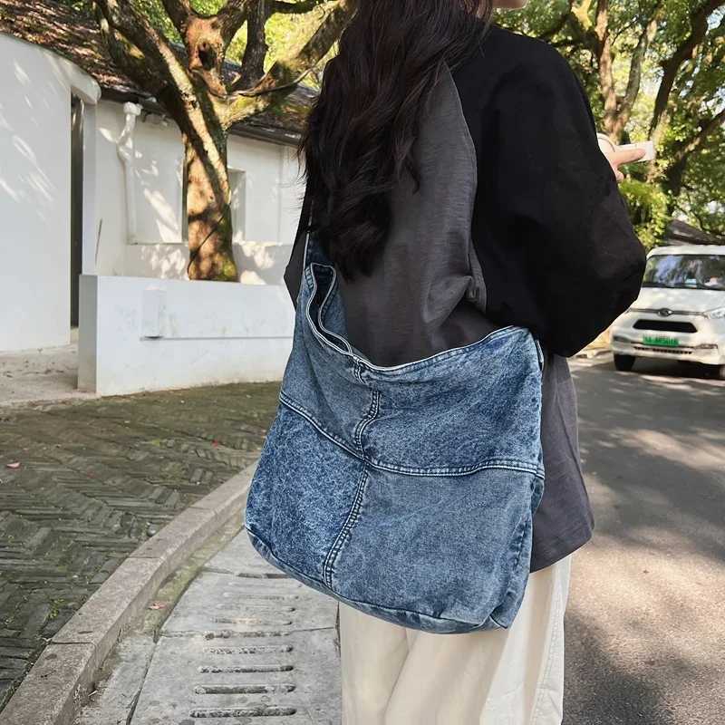 Fashion Denim Cross Body Bag for Female College Students Women Large Capacity Leisure Shoulder Splicing Travel Messenger 240920