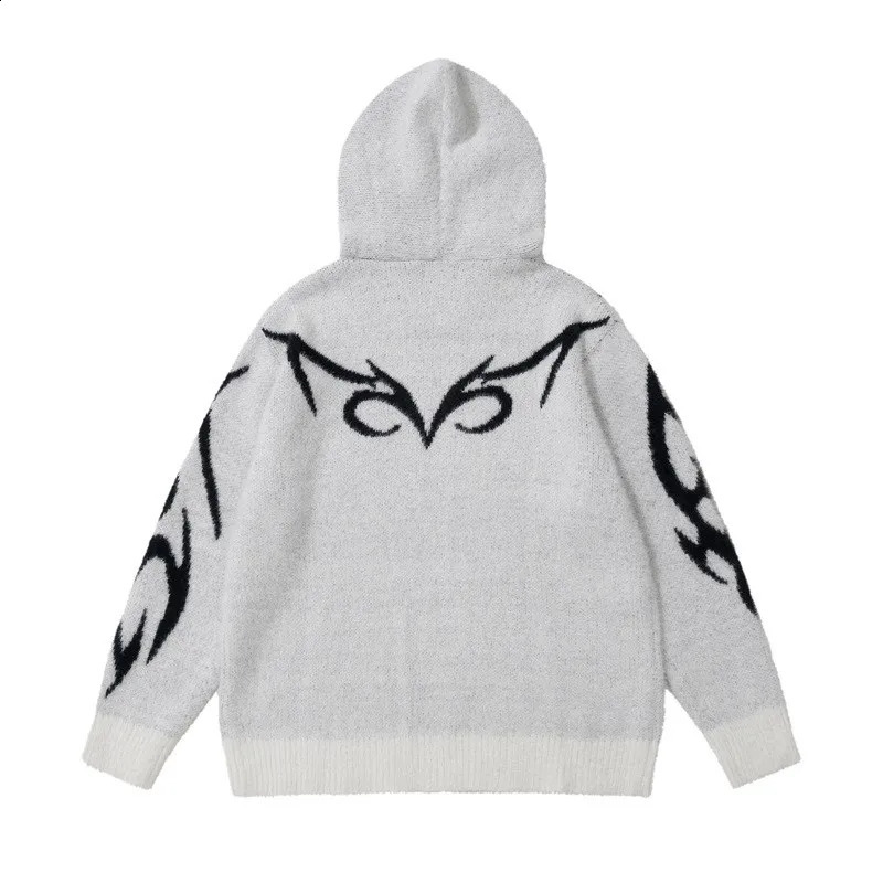 Mens Vintage Knitwear Y2K Graphic Sweaters Winter Zipper Oversized Cardigan Sweater Unisex Aesthetic 2000s Clothes For Teens 240912