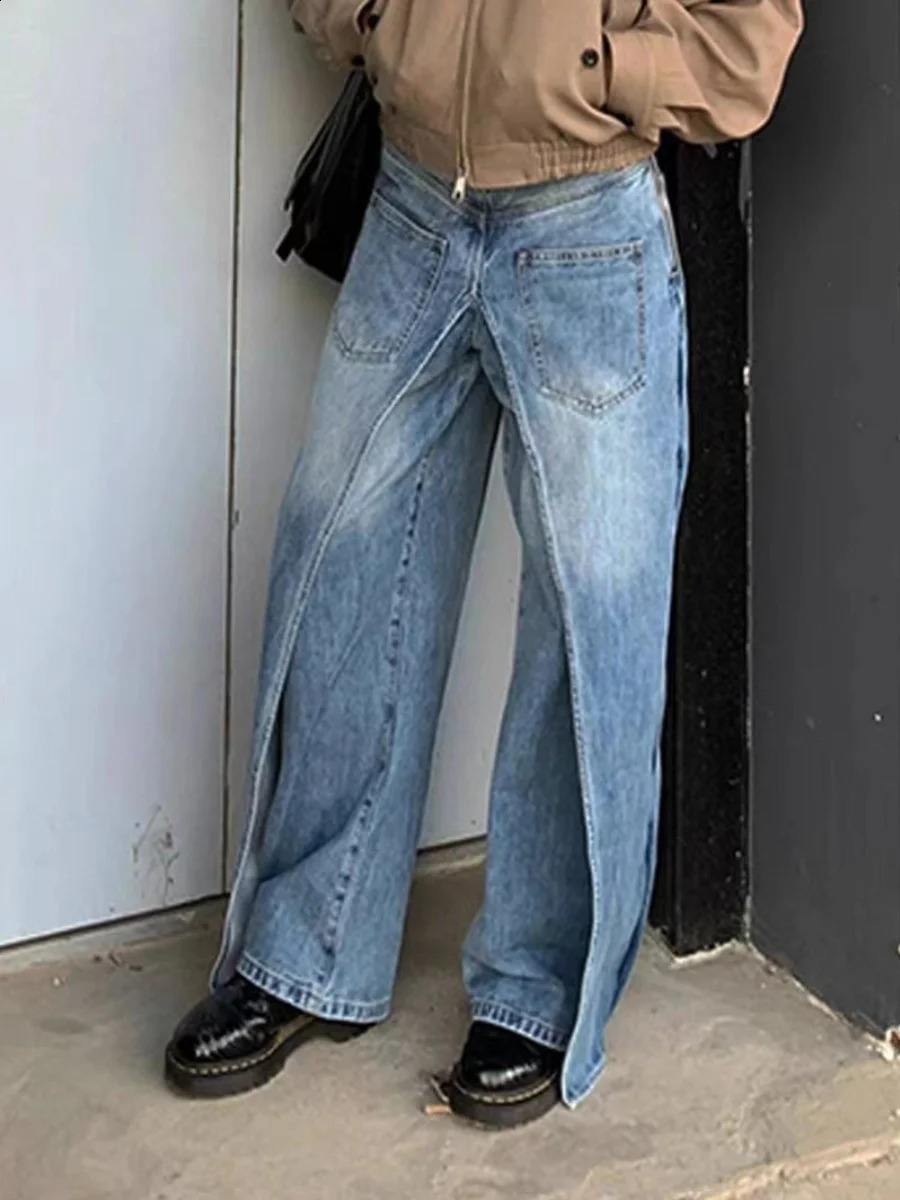WCFCX STUDIO Chic n Baggy Jean High Waisted Wide Leg Pants Retro Streetwear Fashion Harajuku Straight Denim Trousers 240912