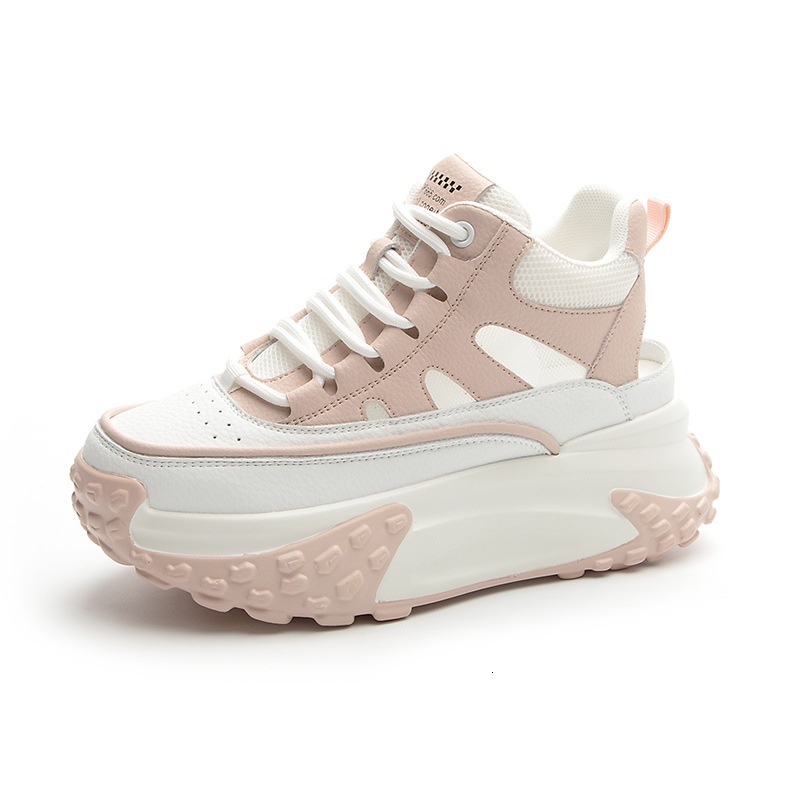 High top inner height increasing white for women 2024 new summer sports and leisure hollow breathable thick soled travel cool women's shoes