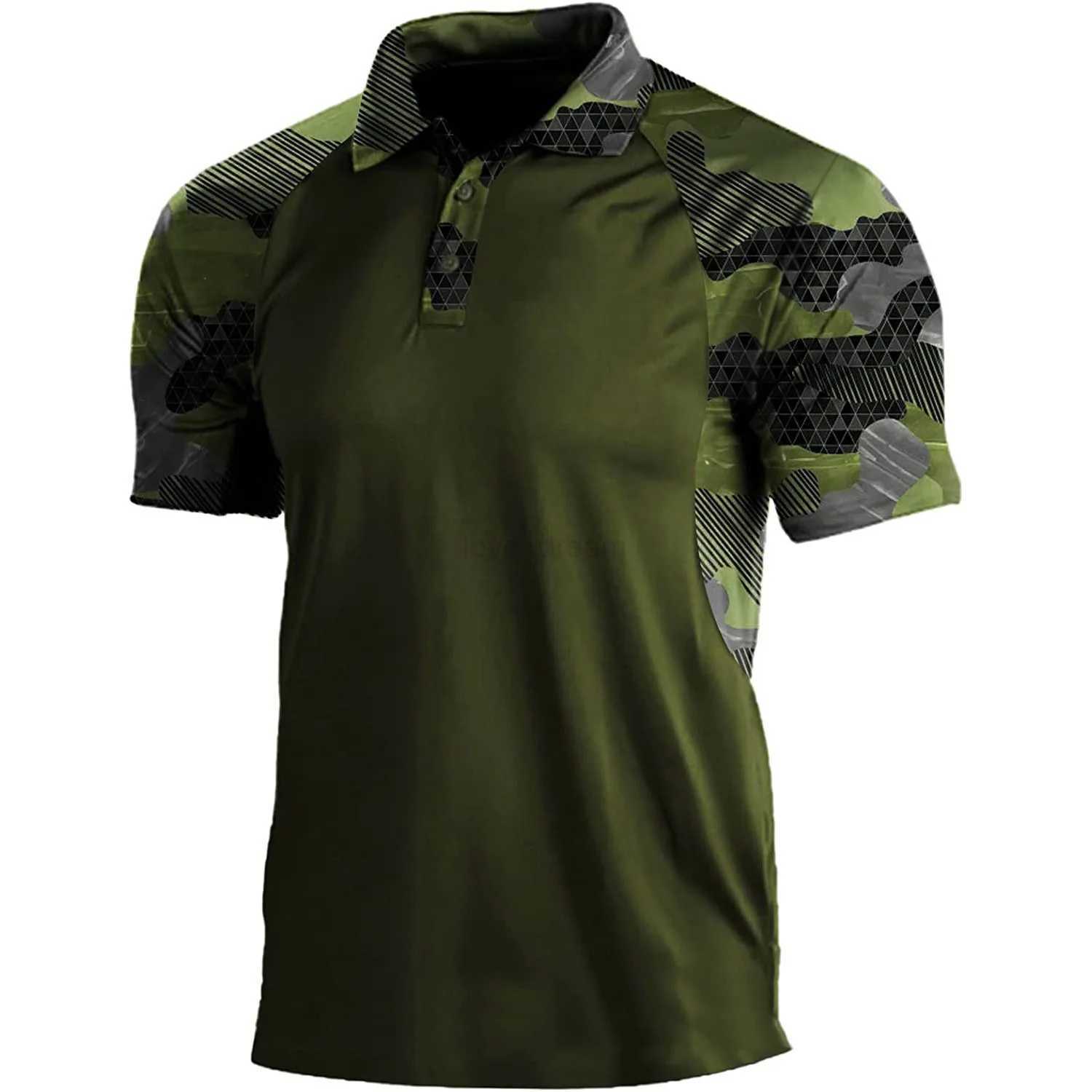 Summer Print Polo Shirts Men Fashion Camouflage Patchwork Short Sleeve Polos Outdoor Sports Fitness Tops Mens Breathable TeesXJ240920