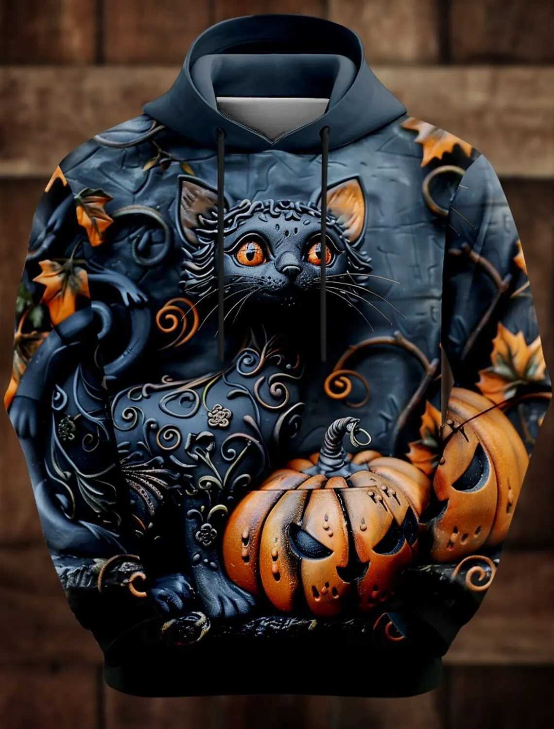 Funny Bat Mens Fashion 3D Print Hoodie Halloween Hoodies Black Hooded Pocket 3D Print Fall Winter Designer Hoodie Sweatshirt Y240920