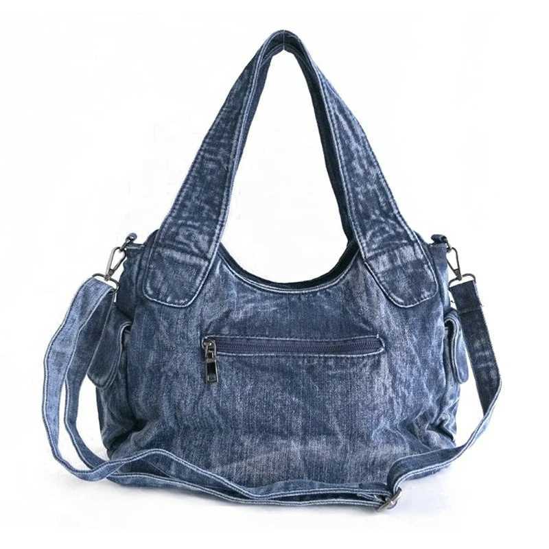 CMM New in Fashion Denim Women Shoulder Bag Jeans Weave Rivet Tote Purses and Handbags Hobo 240920
