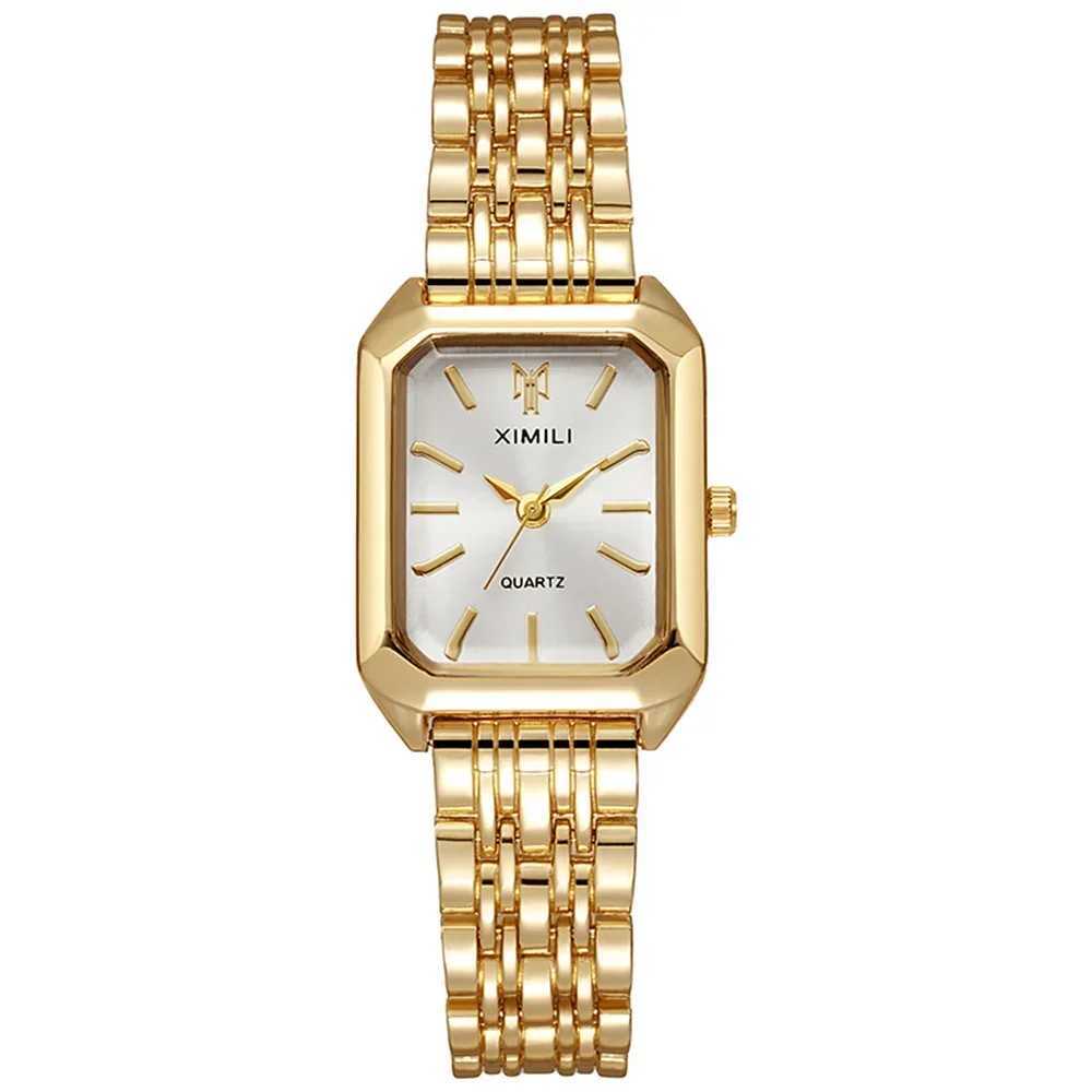 Luxury 2024 New Ladies Quartz Watch Fashion Simple Square Gold Womens Stainless Steel Clock Commercial Wristwatches GiftsX240920