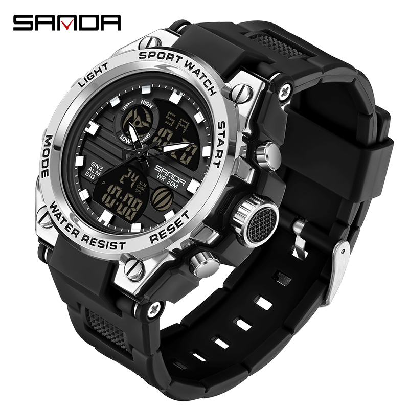 SANDA G Style Men Digital Watch Military Sports Watches Dual Display Waterproof Electronic Wristwatch Relogio Masculino 739
