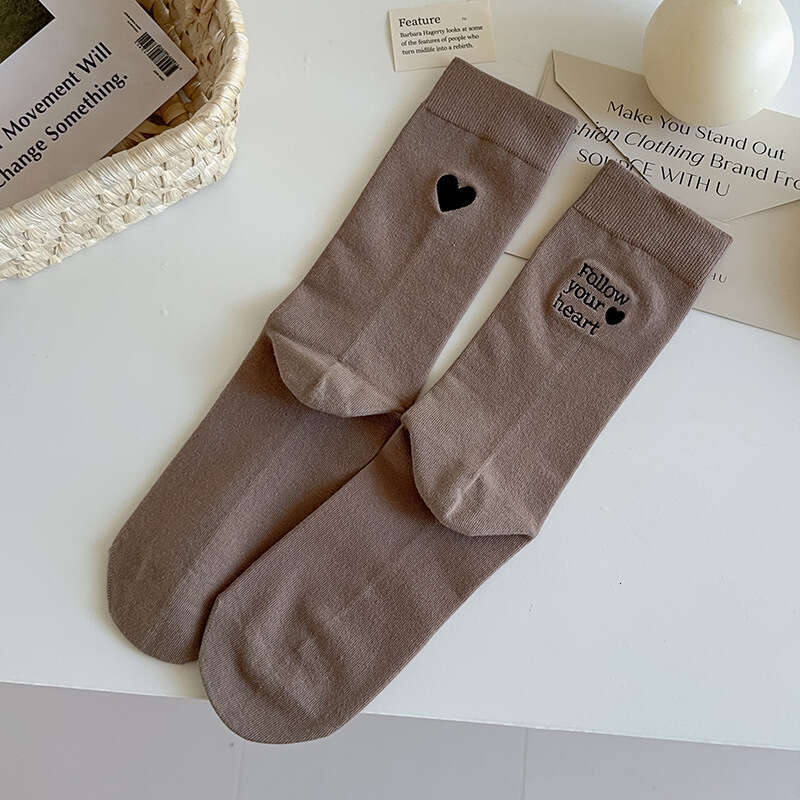 Korean Ins Trendy Love Embroidered Stocking Children's Spring And Autumn Cotton Street Japanese Versatile Heel Letter Stocking